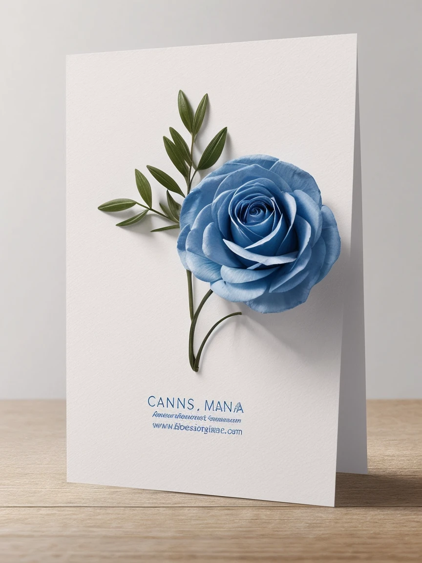 "Create an elegant and minimalist business card for a company that sells artisanal flowers inspired by famous works of art. The card must include:

Monochromatic colors in blue tones A clean and sophisticated design with enough white space.
Minimalist Avoid overloading the design, maintaining a balance between elegance and simplicity."



The card must convey sophistication and creativity, reflecting the essence of the products offered by the company.