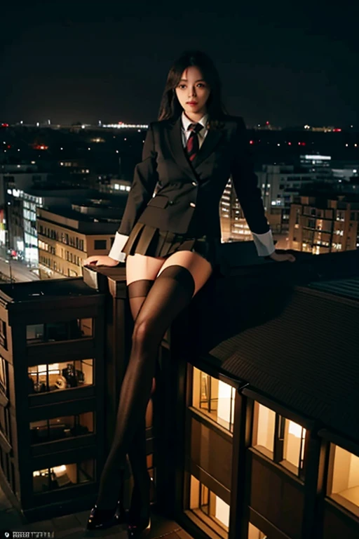 giantess art, a hyperrealistic schoolgirl, 非常に詳細なder rieseショット, der riese, Shorthair, Black pantyhose, a huge high school girl、&#39;It&#39;s much bigger than a skyscraper, Wearing rimless glasses, Colossal tits, Navy blue blazer, Red tie, Mini Length Skirt, Black pantyhose, I'm not wearing shoes., very small metropolis, miniature metropolis, 足元までの高さしかないminiature metropolisで、squatting and urinating, The city is a sea of urine, tsunami of urine, Small trains and cars are washed away with urine., Full body depiction, nffsw, Giga Giants, Black pantyhose, Pantyhose legs, Pantyhose feet, ,Stomping City,crash city,Small town,micro city, Peeing,