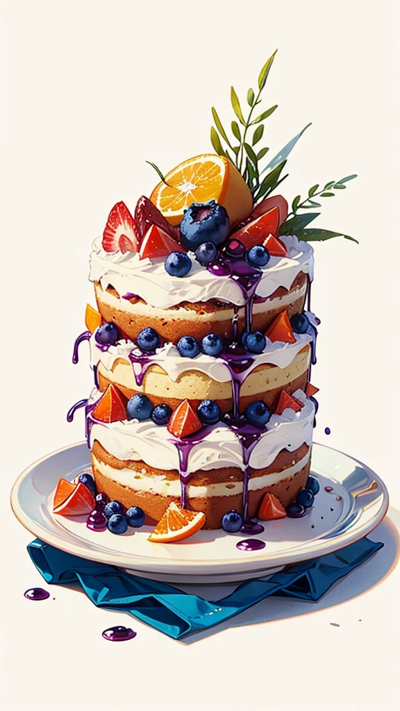 cake、blueberry、orange、The illustration looks delicious