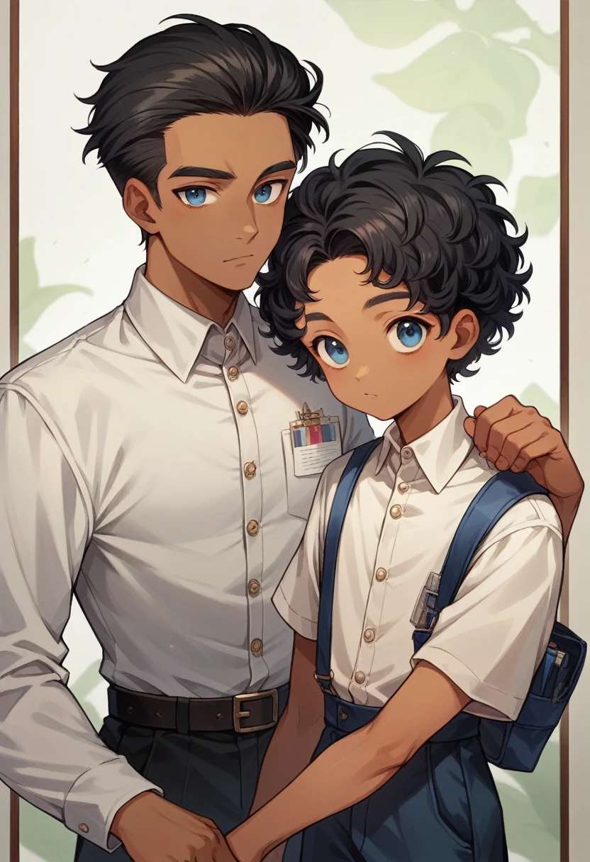 (( straight face picture )) ((best quality)), (Masterpiece)), (details), ( Beautiful colors ) ( ornamentation ) doctor doctor, young man , Tanned skin , black hair ,blue eyes ,Shoulder-length hair ,Slightly curly hair , open forehead ,