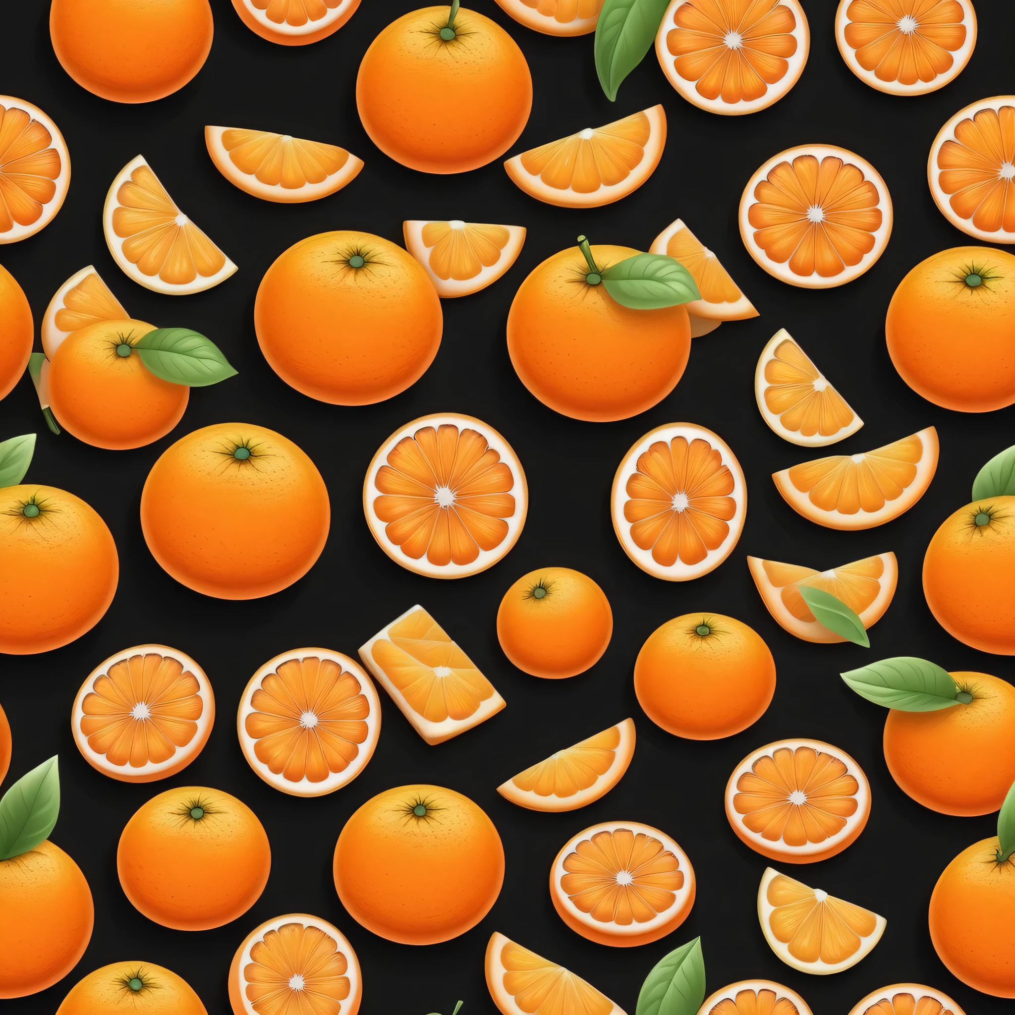 realistic orange, Black background, cartoon style