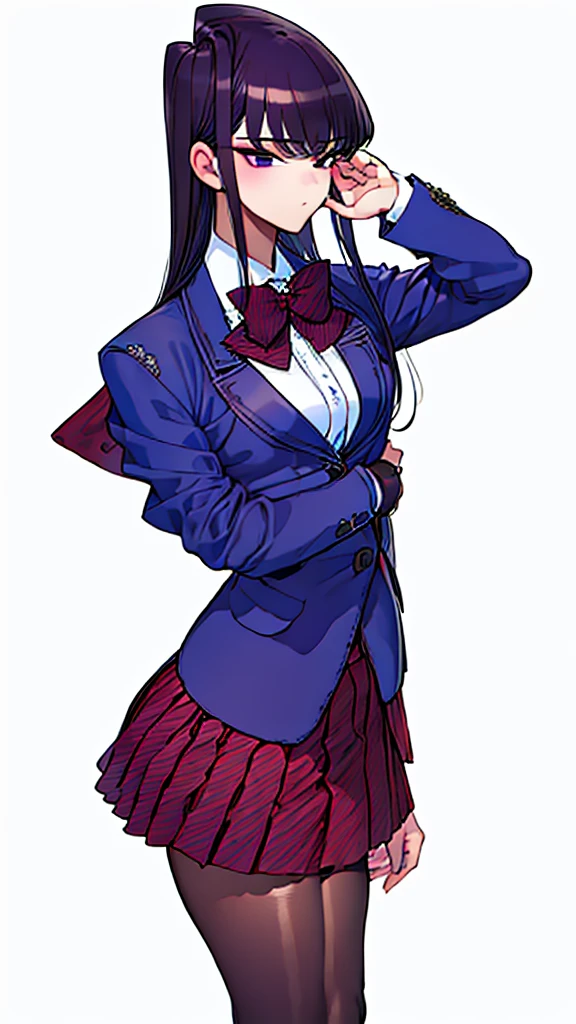 (masterpiece, best quality:1.2),intricate design, (insanely detailed:1.4), (extremely fine details:1.35),masterpiece, best quality, hyper-detailed((masterpiece)), (best quality), (detailed)
ShokoKomidef, purple hair, purple eyes, long hair
, (black pantyhose:1.3),, (school uniform:1.3), red skirt, red bow, (blazer:1.3) (microskirt:1.3)
microskirt