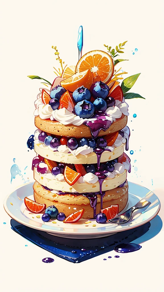 cake、blueberry、orange、An illustration、looks delicious、anime、