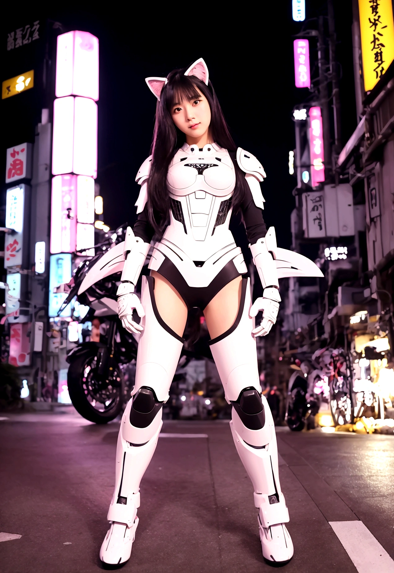 a woman in a white dress, perfect android girl, beutiful white girl cyborg, in white futuristic armor, cute cyborg girl, beutiful girl cyborg, cyberpunk 2 0 y. o model girl, beautiful android woman, portrait beautiful sci - fi girl, female cyberpunk anime girl, sci-fi female, cyberpunk beautiful girl, cyborg girl, symmetrical face shape, (slim and body), Extremely long brown hair, seductive brown eyes, perfect figure, Plump lips, seductive smile, firm breasts, Beautiful buttocks, voluptuous hips, well-proportioned legs, walking pose , background is futuristic city (random night-day), depth of field, first-person view, pov, close-up, from below, from behind, atmospheric perspective, masterpiece, textured skin, anatomically correct, super detail, high quality, best quality, 4K, 8k, masterpiece, anatomically correct, super detail, high quality, best quality, 4K, 8k