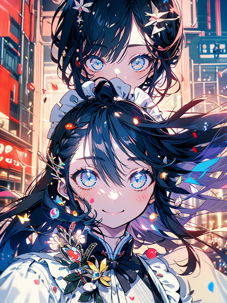 girl、1 person、1 personで、Long Hair、ponytail、smile、Black Hair、Maid、masterpiece、Highest quality