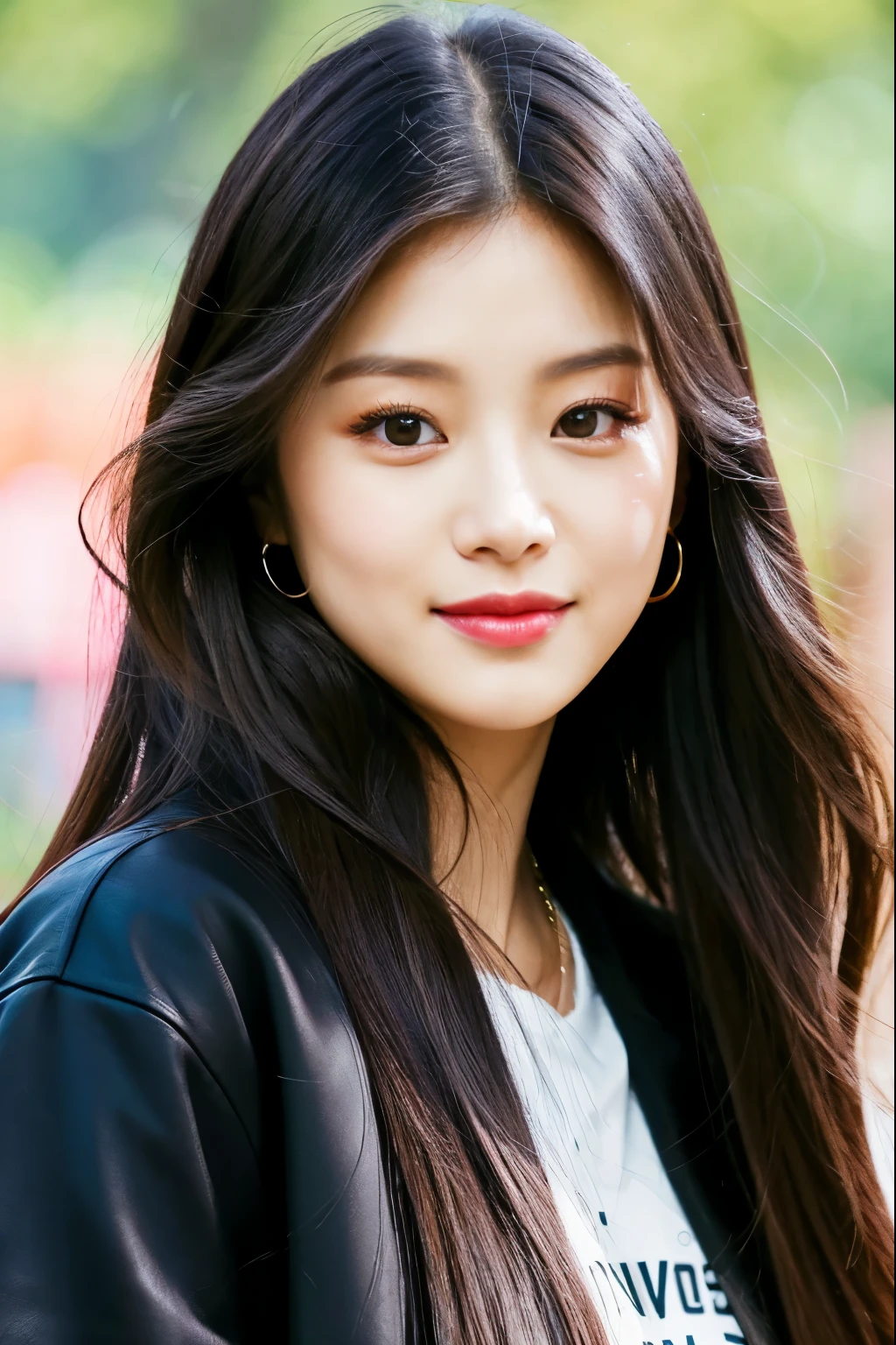 a close up of a woman with long hair wearing a black jacket, blackpink jennie, jossi of blackpink, portrait of jossi of blackpink, park ji-min, roseanne park of blackpink, lee ji - eun, wan adorable korean face, lee ji-eun, jaeyeon nam, beautiful south korean woman, heonhwa choe, cute korean actress