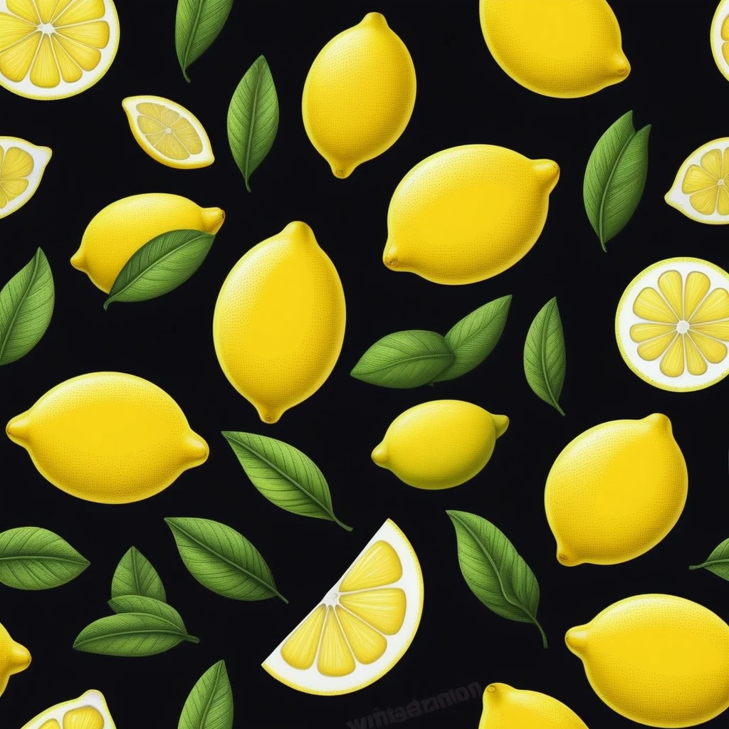 realistic lemon, Black background, cartoon style