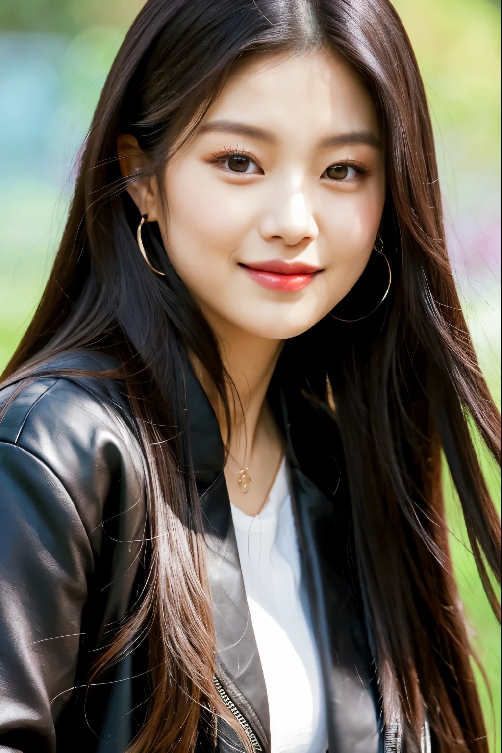 a close up of a woman with long hair wearing a black jacket, blackpink jennie, jossi of blackpink, portrait of jossi of blackpink, park ji-min, roseanne park of blackpink, lee ji - eun, wan adorable korean face, lee ji-eun, jaeyeon nam, beautiful south korean woman, heonhwa choe, cute korean actress