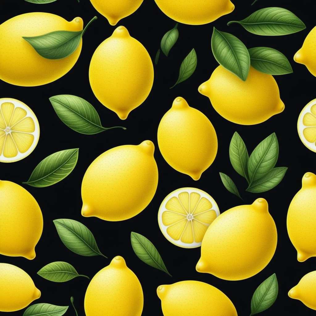 realistic lemon, Black background, cartoon style