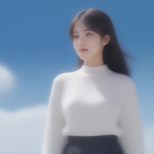 masterpiece, anime, cute, cute, romantic, Highest quality, 2 others, mature, Adult, Height difference, Different Fashion, Different colors, Casual clothing, Long sleeve, smile, Happy, like, Swirling Wind, blue sky, Black-haired woman, Blonde woman
