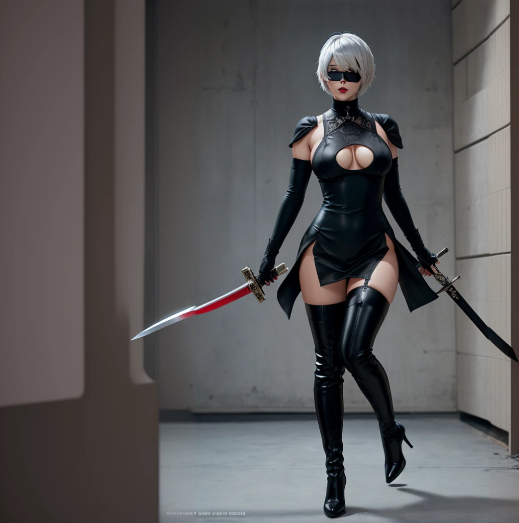 Anime girl with sword and black outfit posing for a photo、2B Nier オートマトン、Nier:Automaton Inspired、Nier オートマタ インスパイア、Nier オートマタの 2 B、Nier オートマタの 2b、2 b、Nier インスパイアー、Nier 2 b、Bad anime 8k、Nier、Female Assassin、8k high quality detailed art