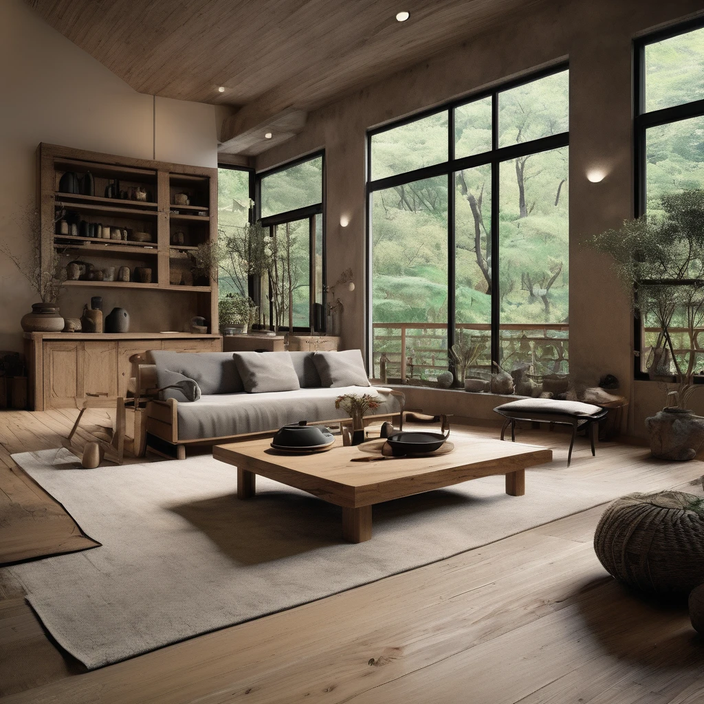 cinematic photo,mrares, ((wabi-sabi style:1.5)), (wabi-sabi_style:1.5), (Zen:1.5),(wabi-sabi elements:1.3), traditional living room, simple style, living room, home, wooden floor, there is a sofa placed in the space, wide angle,long-focus,depth of field, . 35mm photograph, film, bokeh, professional, 4k, highly detailed
