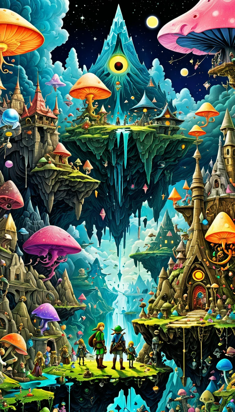whole body, The Legend of Zelda game characters, Zelda Comics, man, Zelda character ff, Ian Mack's style, Chen Taimei, Fashionable clothing design, Horror Dungeon Description, Jean Baptiste Monge, academia,Giant cosmic layered action map,Asymmetrical composition,Psychedelic surrealist art, Estero and Mumford and Alex Gray, Psychedelic illustration, Ultra-detailed fantasy art, Ultra-forward art-details, Psychedelic Art品, Surreal + Very detailed, Highly detailed 4k digital art, Psychic trance art, director: Justin Gerard, 4K Fine Digital Art, Psychedelic Art, Surreal psychedelic design, Flip chart design poster