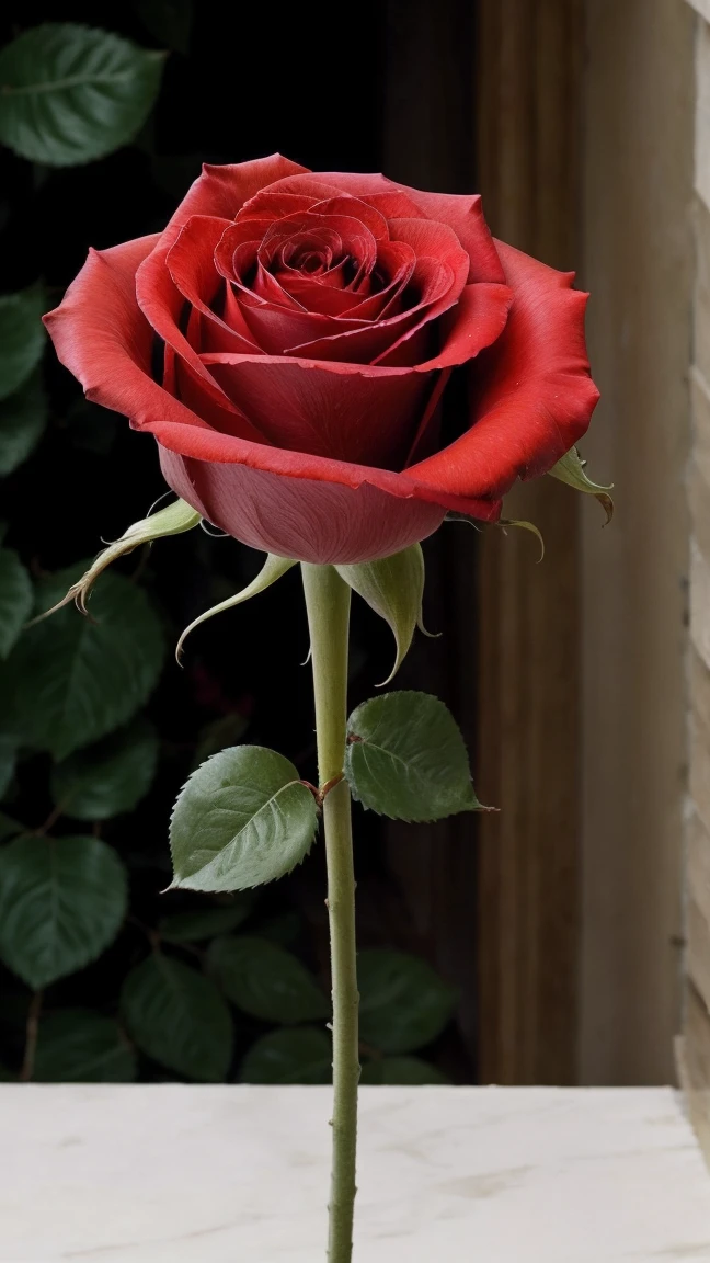 A rose, let it be just one and let something of the stem be noticeable