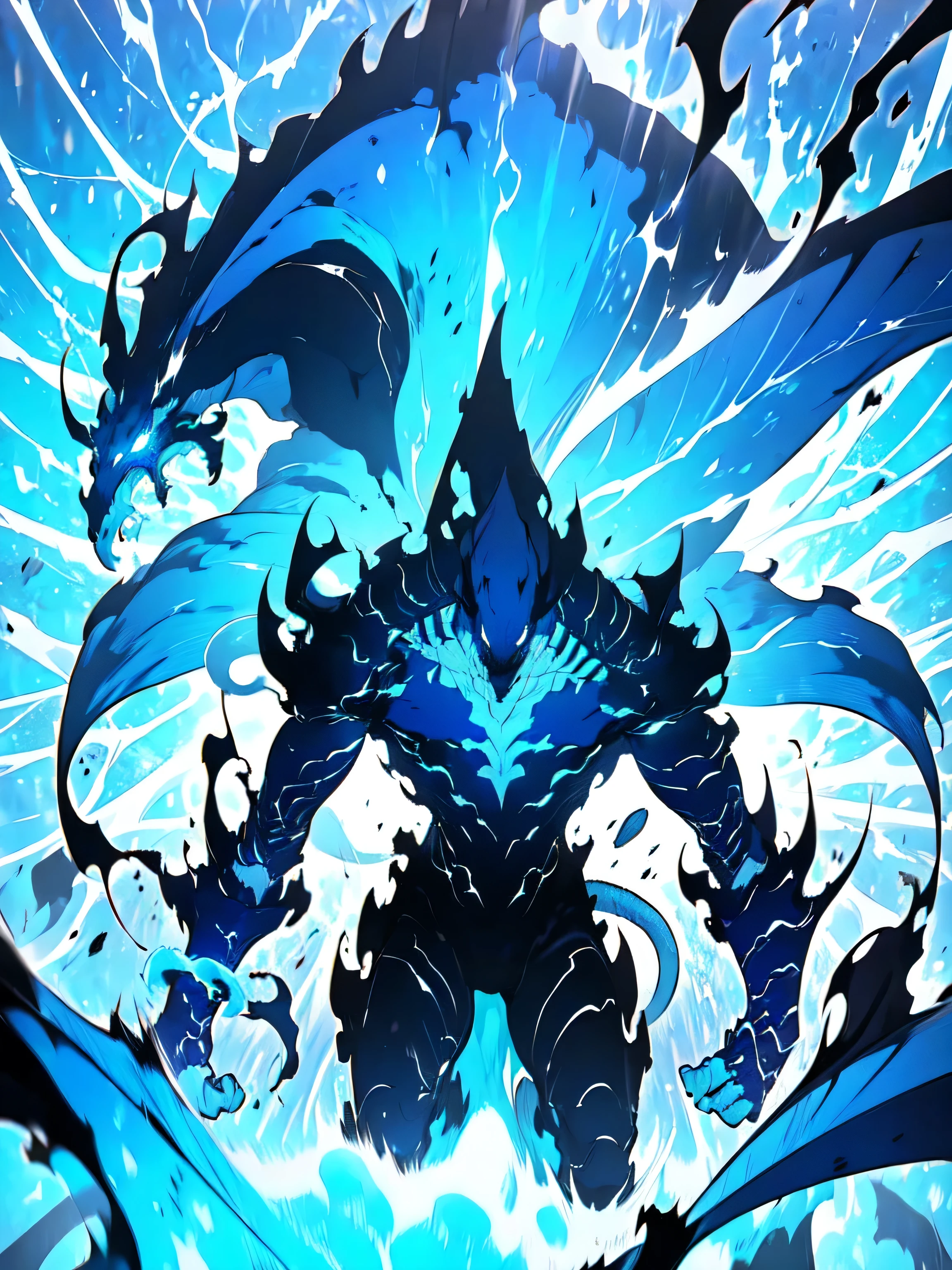 Closeup of a man with a blue and black wyvern on dark background, standing on all fours, soft skin, furry, unchanged background, completely blue tail, league of legends concept art, official splash art, fist game concept art, splash art, , League of Legends splash art, league of legends art style