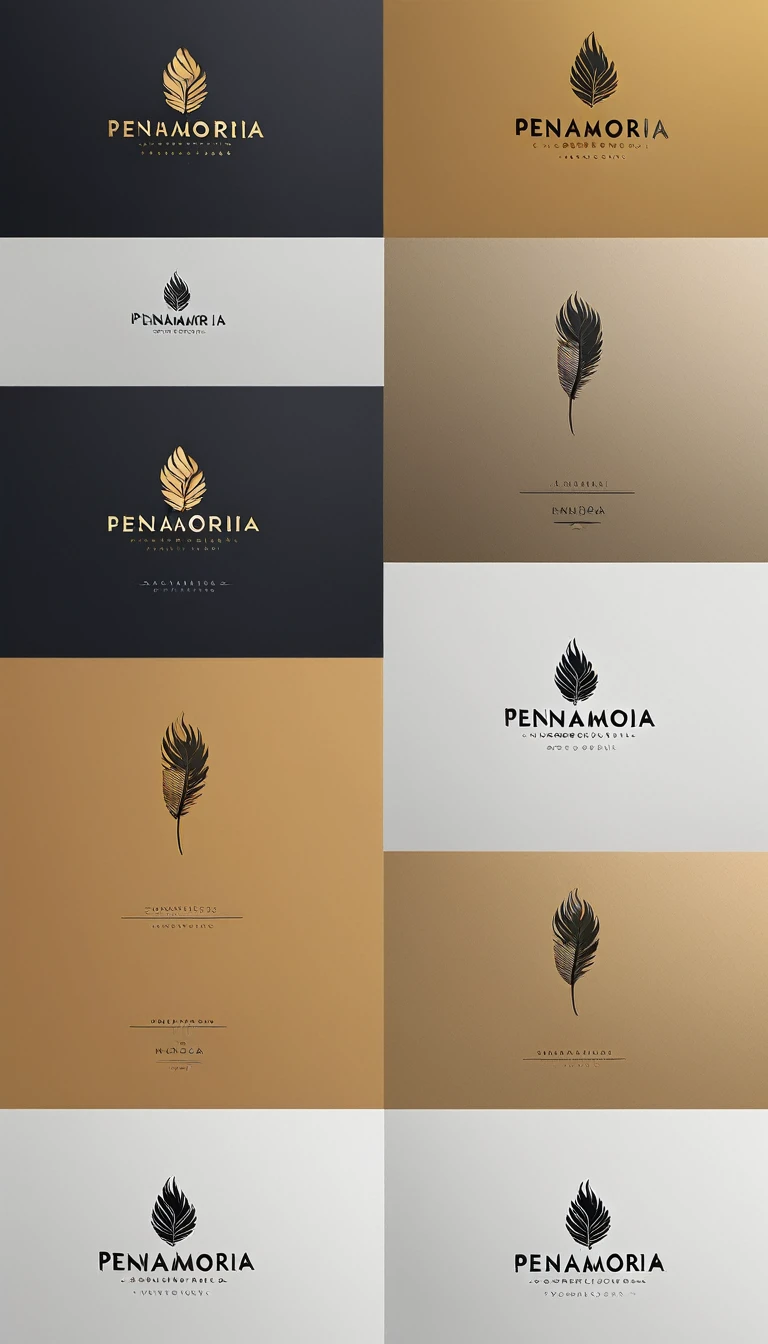 A minimal, modern, simple, cinematic logo design for the brand “Penamemoria". Create a modern, minimalistic, high-quality, logo of a feather-bird