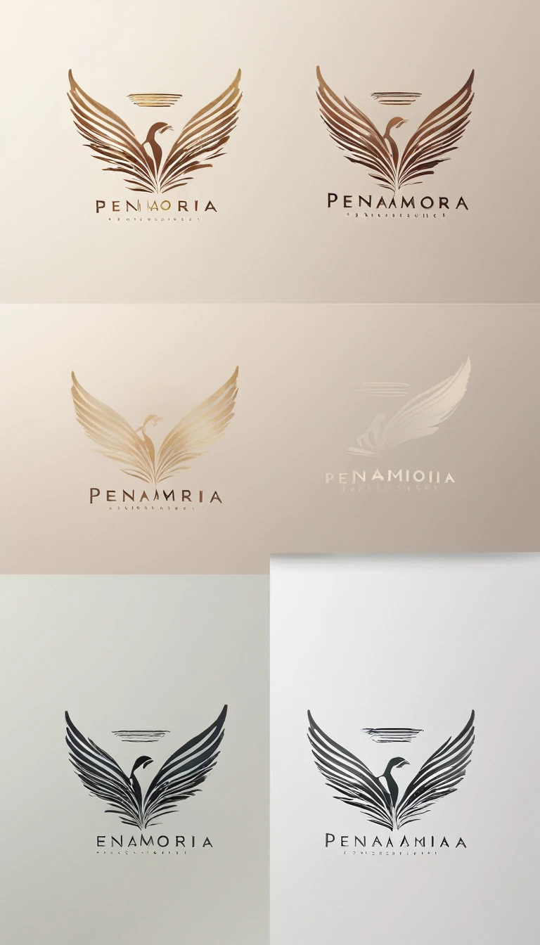 A minimal, modern, simple, cinematic logo design for the brand “Penamemoria". Create a modern, minimalistic, high-quality, logo of a feather-bird