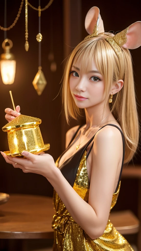 Economic fortune、Golden mallet、mouse or rat、looking at the camera、Gold glitter、god々Shii、