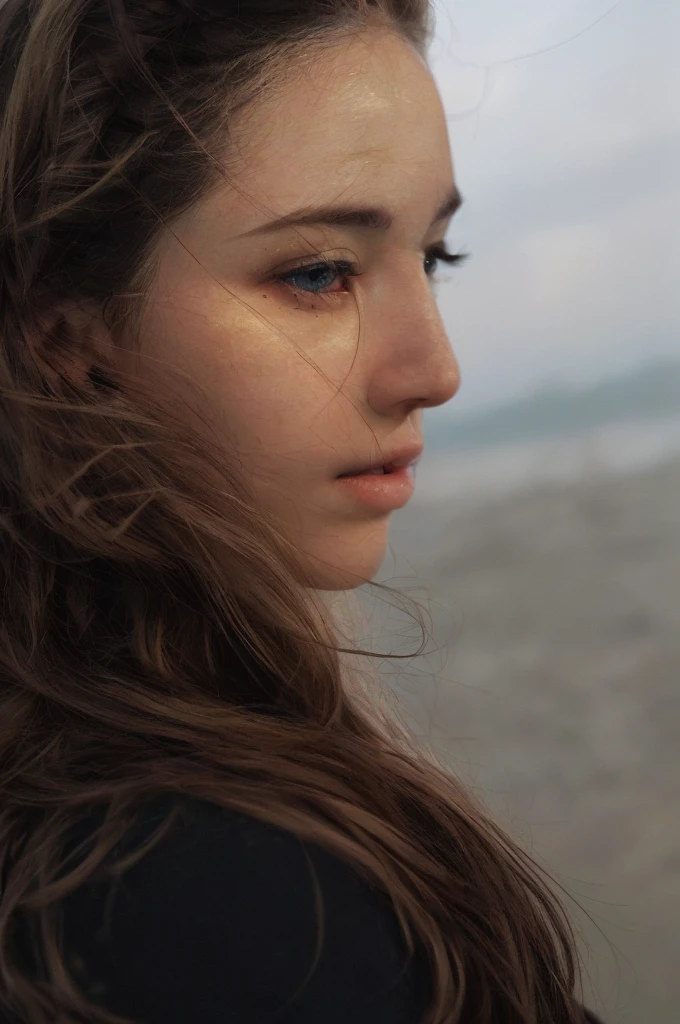 White skin, rosy blond hair, sunlit pink lips