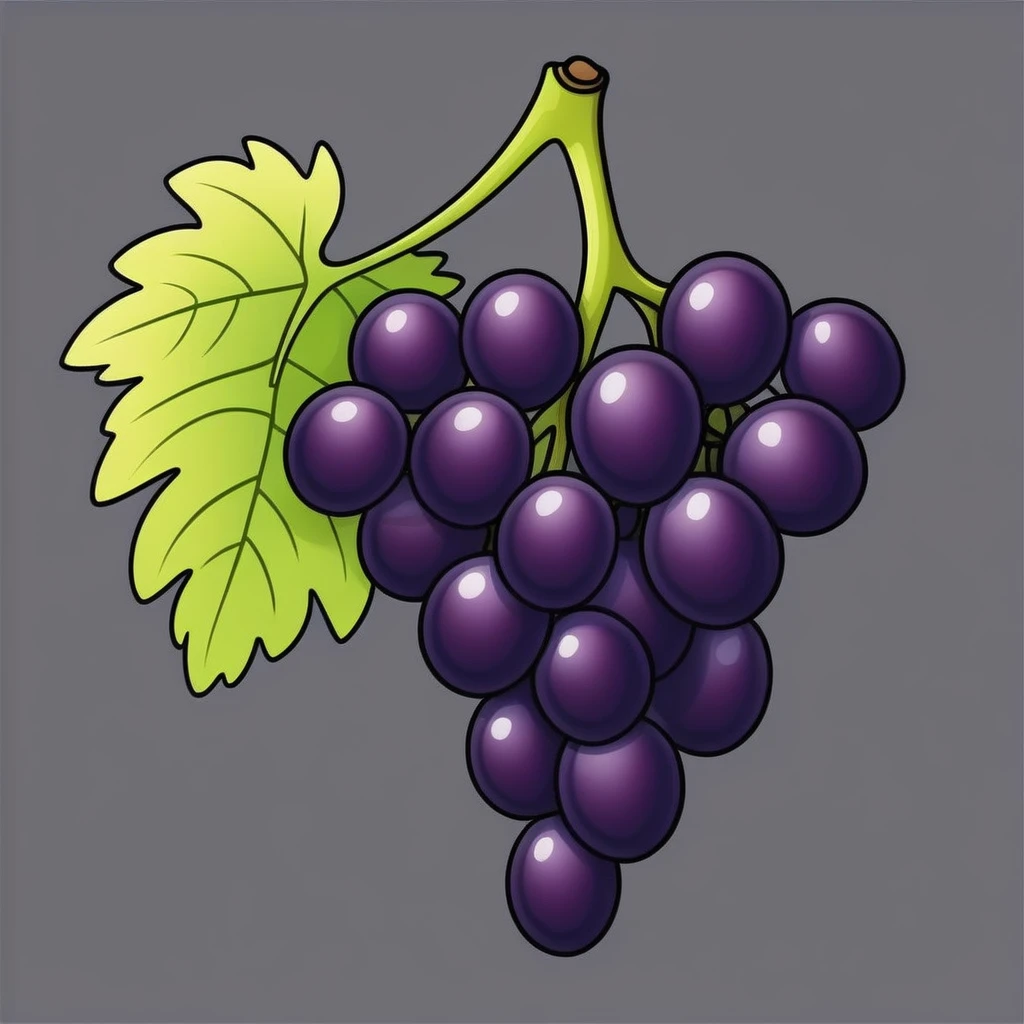 realistic grapes, Black background, cartoon style