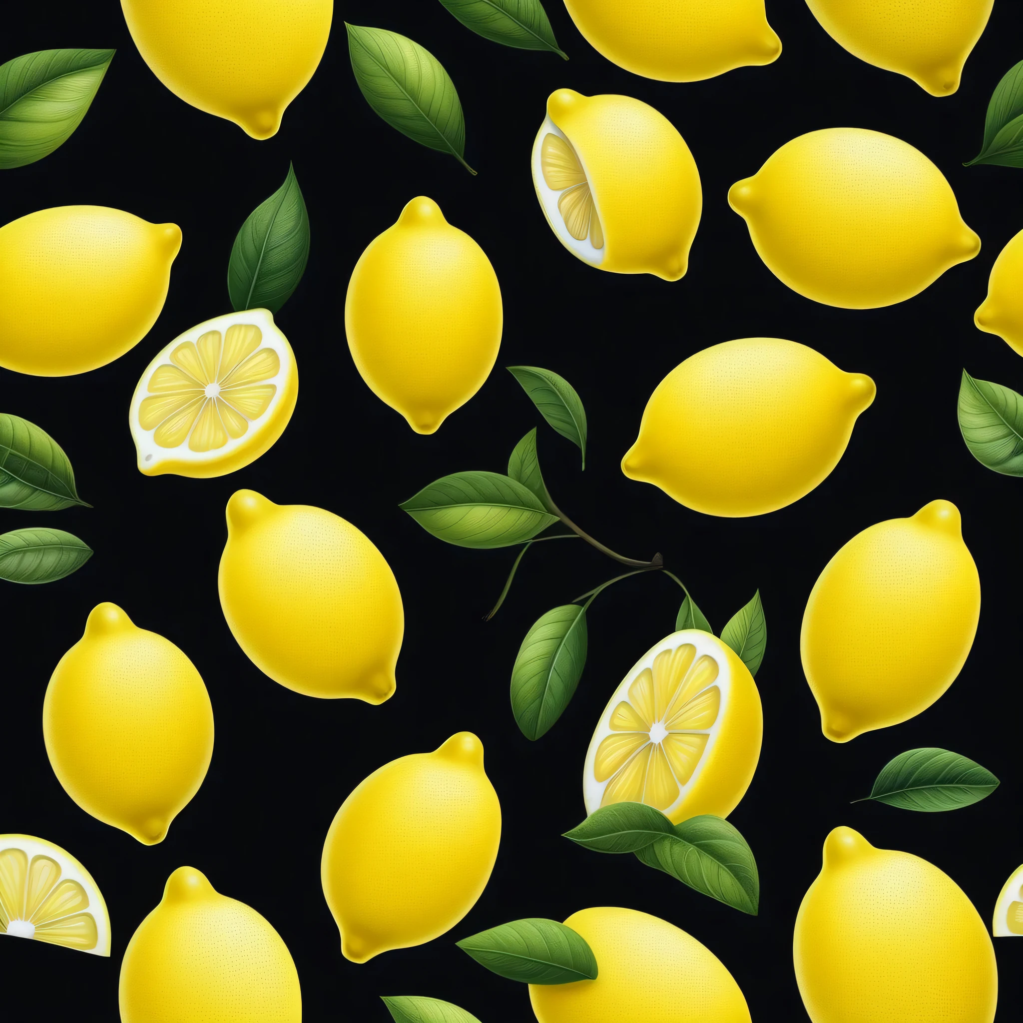 realistic lemon, Black background, cartoon style