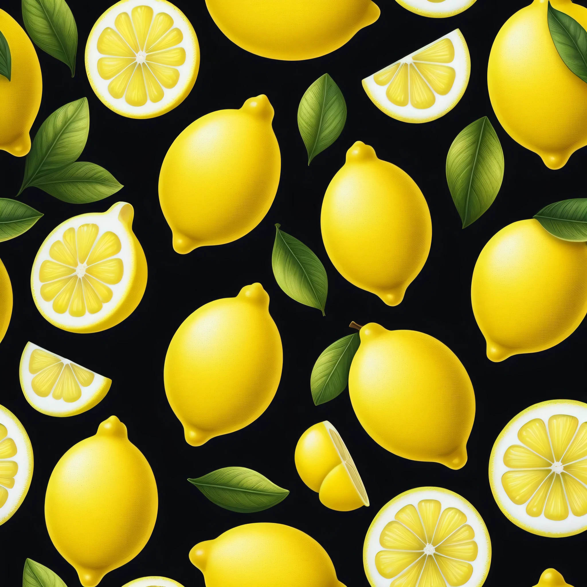 realistic lemon, Black background, cartoon style