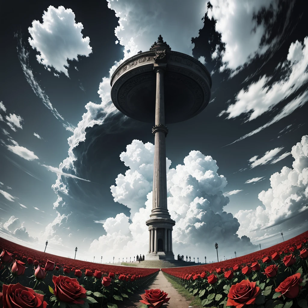 red roses in centre of the sky