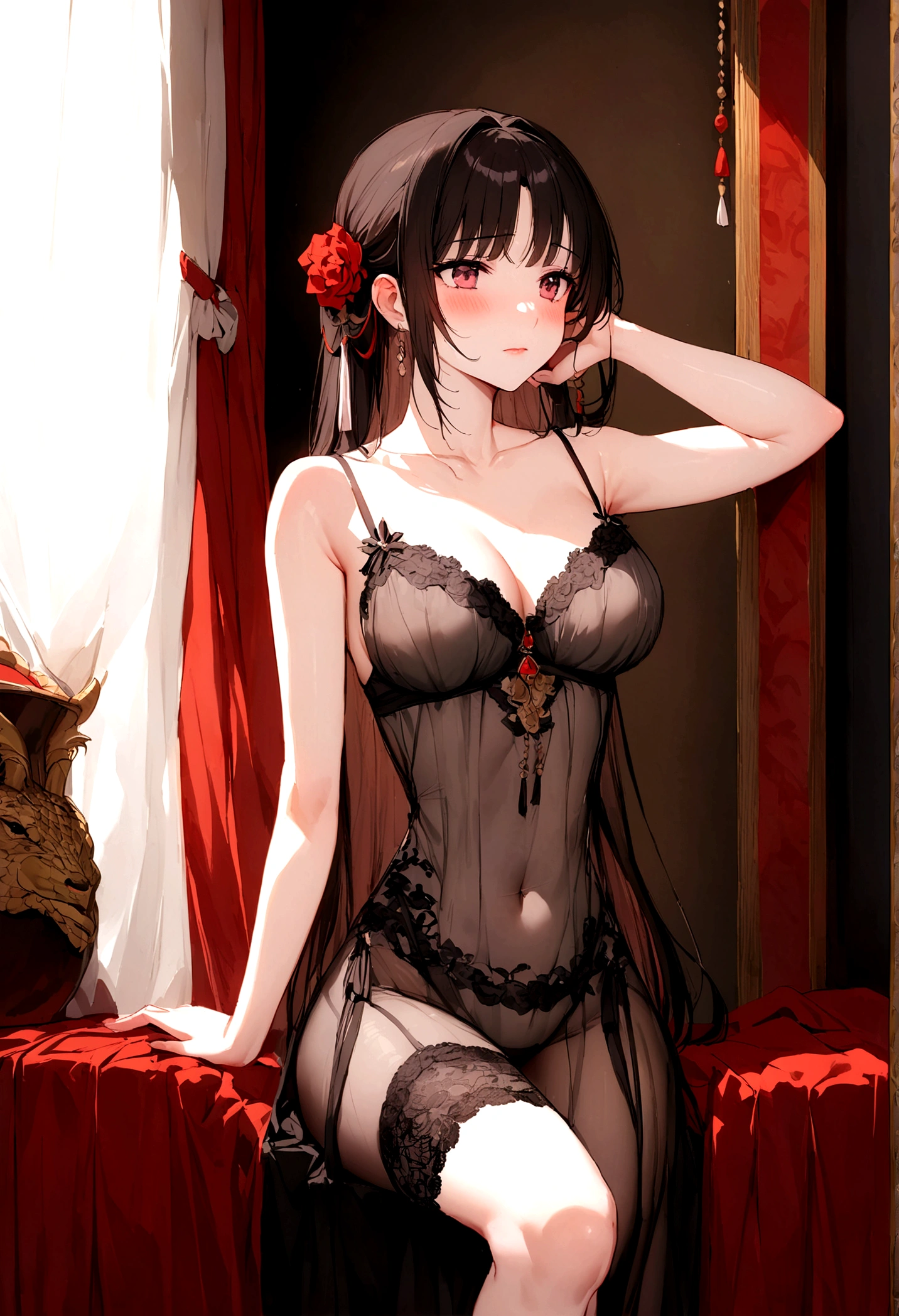 Ultimate Douluo Lan Xuanyu sexy evening dress，Lace hollow transparent camisole underwear，dark，Nervous fun，sit，Lan Xuanyu women&#39;s clothing golden dragon princess，萝莉dark晚礼服高跟鞋，Sexy lace front split legs，Anime Girl，Ultimate Douluo Golden Dragon Princess，Blushing，Sexy legs split left and right，Costume Golden Dragon Princess Lan Xuanyu