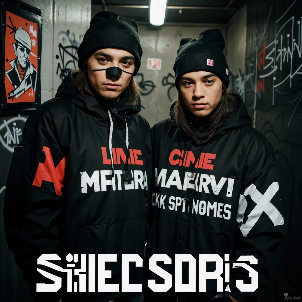 Translate text with your camera
3 mafia people wearing ski masks with a graffiti background in a corner of the city