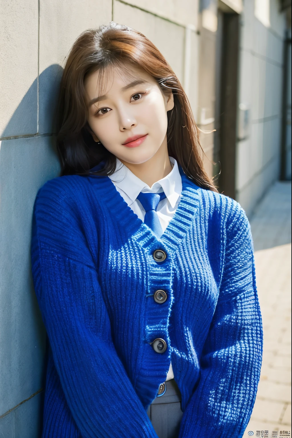 arafed woman in a blue sweater and tie posing for a picture, sun yunjoo, lee ji - eun, lee ji-eun, park ji-min, jaeyeon nam, heonhwa choe, kim doyoung, hwang se - on, taejune kim, jinyoung shin, shin min jeong, cute korean actress, female actress from korea