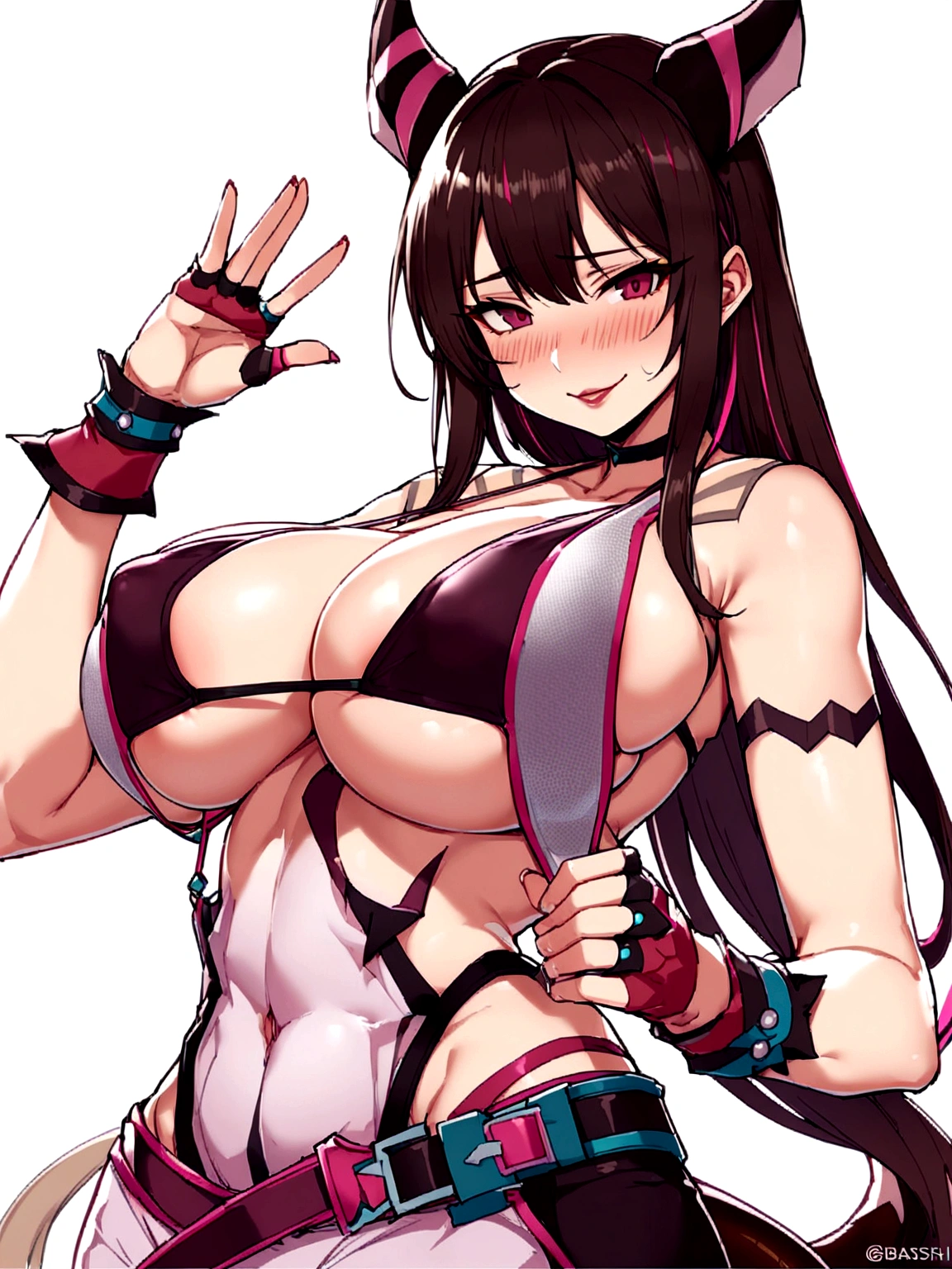 
((monsterhunter)), looking the viewer, solo, girl, shy, red cheek, bashful, ((big breasts)), ((big boobs)), long hair, embarrassed, smiling, happy, perfect face, beautiful eye, upper body, (summer beach),  (bikini),