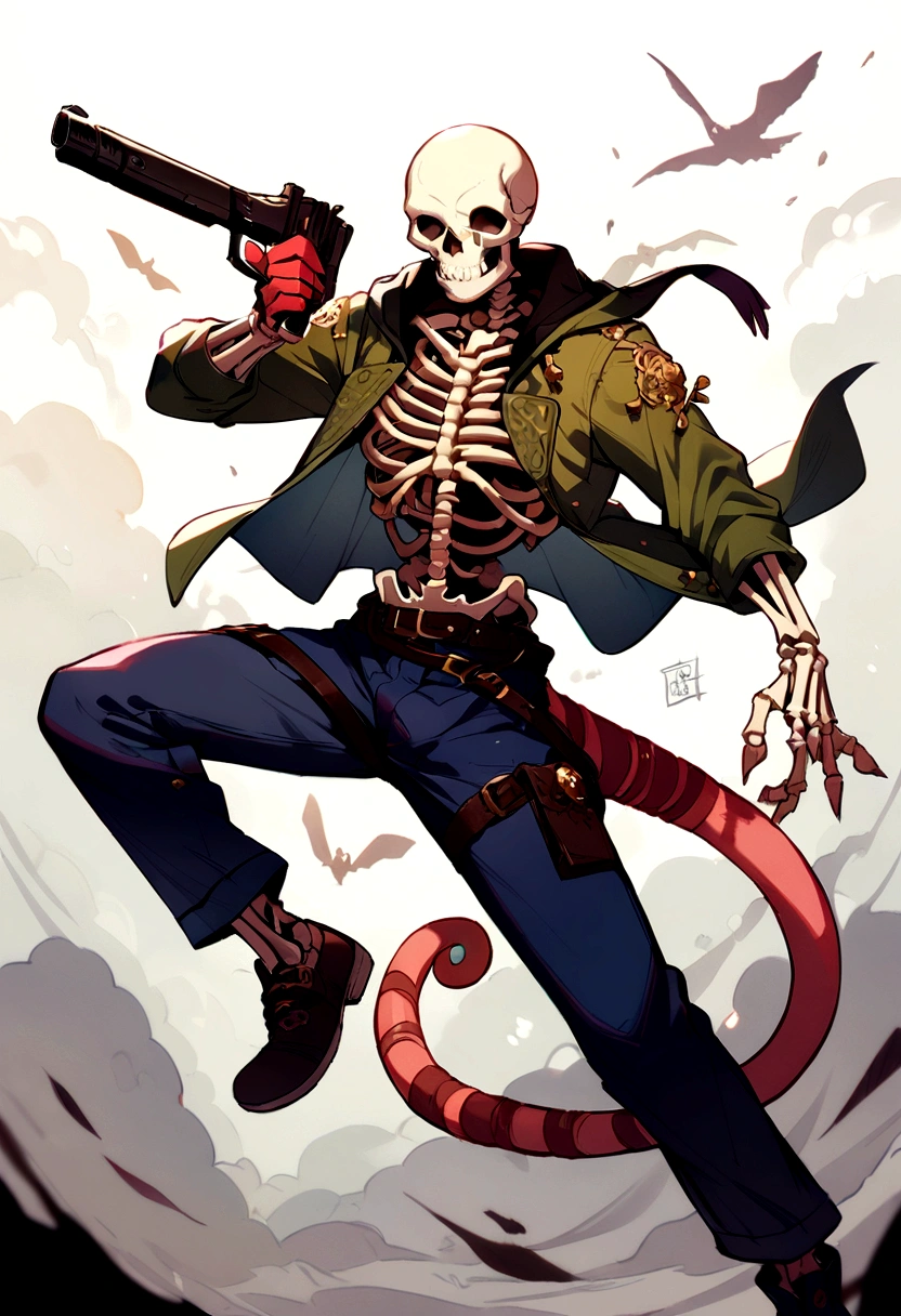 Skeleton chameleon holding a gun