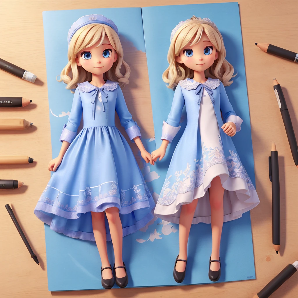 A drawing a dress and put some clothes on it