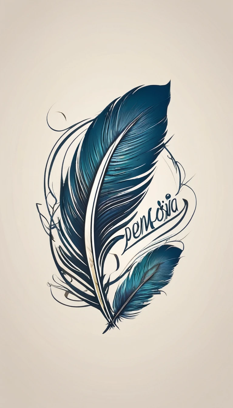 Create a minimal, modern, simple, inspirational, memorable, dream like logo design of a boy and a feather for the brand “Penamemoria".
