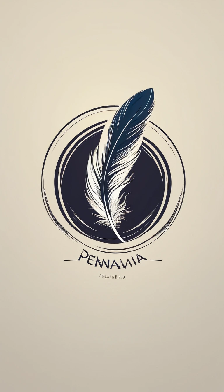 Create a minimal, modern, simple, inspirational, memorable, dream like logo design of a boy and a feather for the brand “Penamemoria".