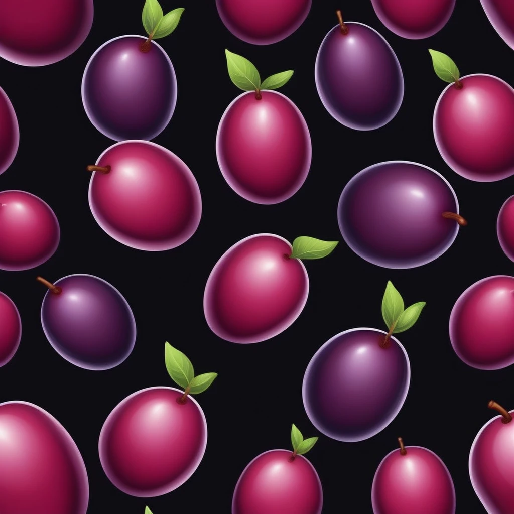 realistic plum, Black background, cartoon style