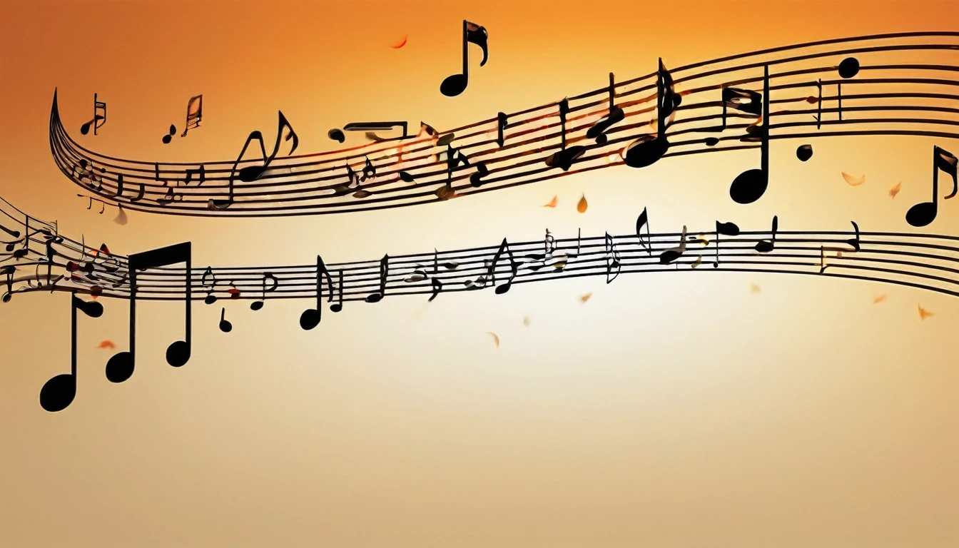 ((best quality, masterpiece)), simple, Orange background, (one white musical note)