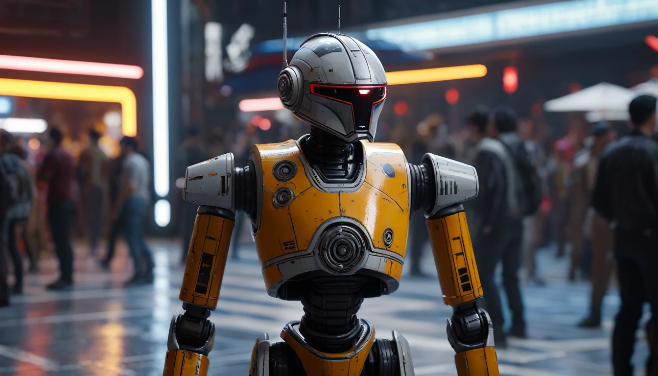 The background is blurred、(Masterpiece、８ｋ、Very detailed and well written、Is being rendered、UE5.0、Best lighting and shadows)、Respect for the original、ＣＧwork、Photorealistic、Beautifully aligned、(A rebel painted droideka)、Standby、Vision、Coruscant spaceport、Star Wars universe、unmanned