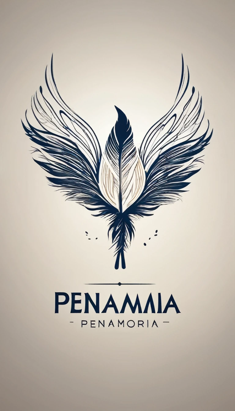 Create a minimal, modern, simple, inspirational, memorable, dream like logo design of a boy and a feather for the brand “Penamemoria".