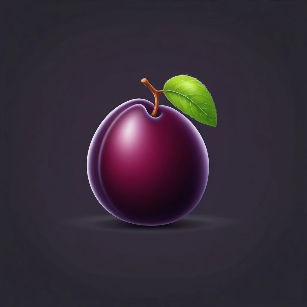 realistic plum, Black background, cartoon style