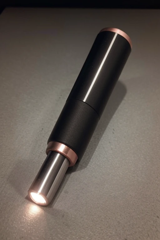 "Generate an image of a multifunctional pen, the SmartPen. It should have a cylindrical design, 15 cm long and 1 cm in diameter., Made of aluminum with a matte finish, available in matte black, shiny silver and rose gold. At the top end, Includes a rechargeable gel tip and a capacitive rubber tip for touch screens. In the central body, shows a small LED screen, a side slot with a 10 cm folding metal ruler, a transparent window with a spirit level, and a unscrewable lid that reveals a 32GB USB flash drive. on the bottom, shows a unscrewable cap with interchangeable screwdriver heads and a small button for an LED flashlight. Includes a sturdy metal clip on the side."
