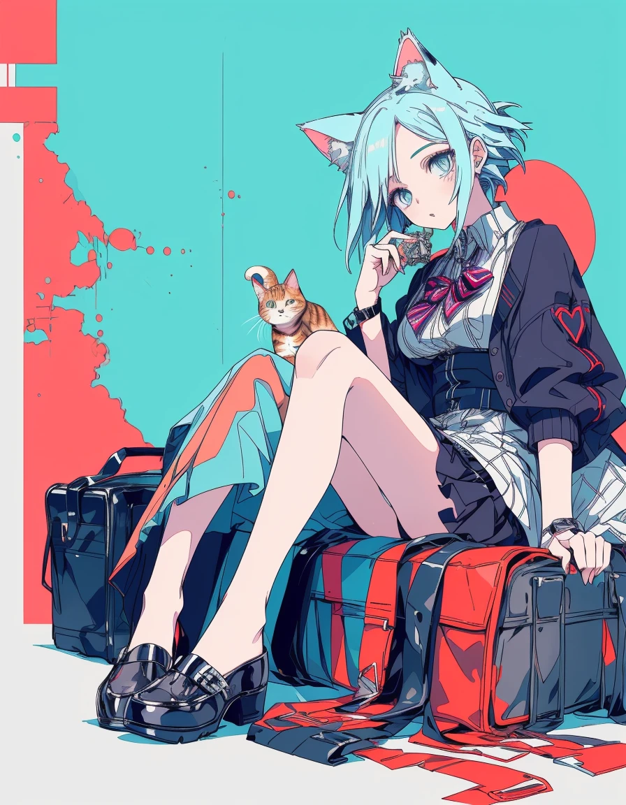 full body, ((masterpiece, best quality:1.5)), ((Beautiful detailed cat aqua eyes:1.2)), cat ears, pale skin, medium breasts, beautiful hands, beautiful fingers, EasyNegative
