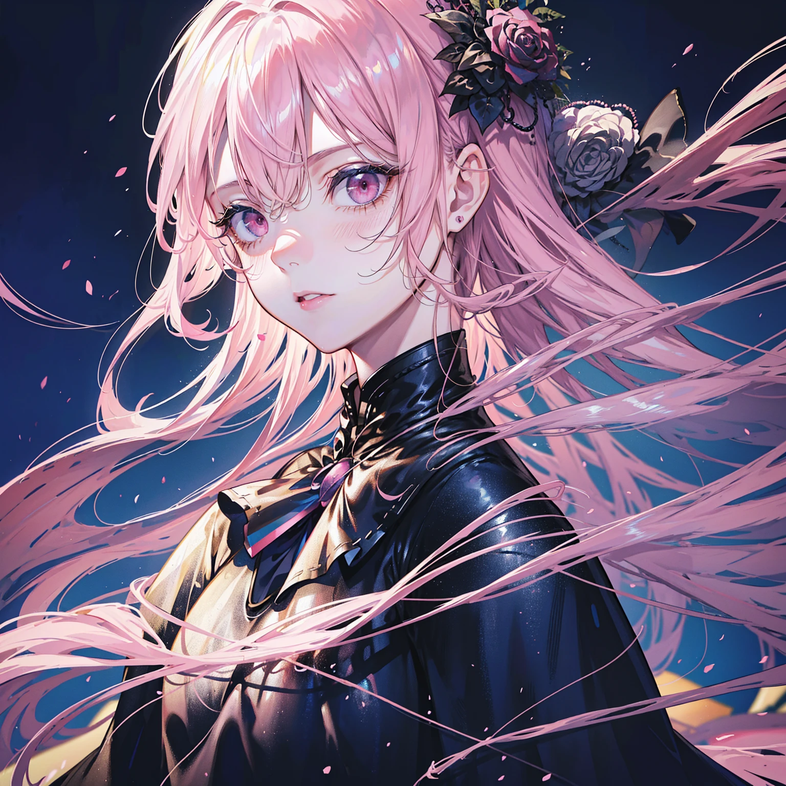 1girl, detailed eyes, detailed lips, detailed face, long black hair, large breasts, High-Neck A-Line Dress, under tree shadow, red eyes, pink lips, upper body, (best quality, 4k, 8k, highres, masterpiece:1.2), ultra-detailed, (realistic, photorealistic, photo-realistic:1.37), HDR, UHD, studio lighting, ultra-fine painting, sharp focus, physically-based rendering, extreme detail description, professional, vivid colors, bokeh, portrait