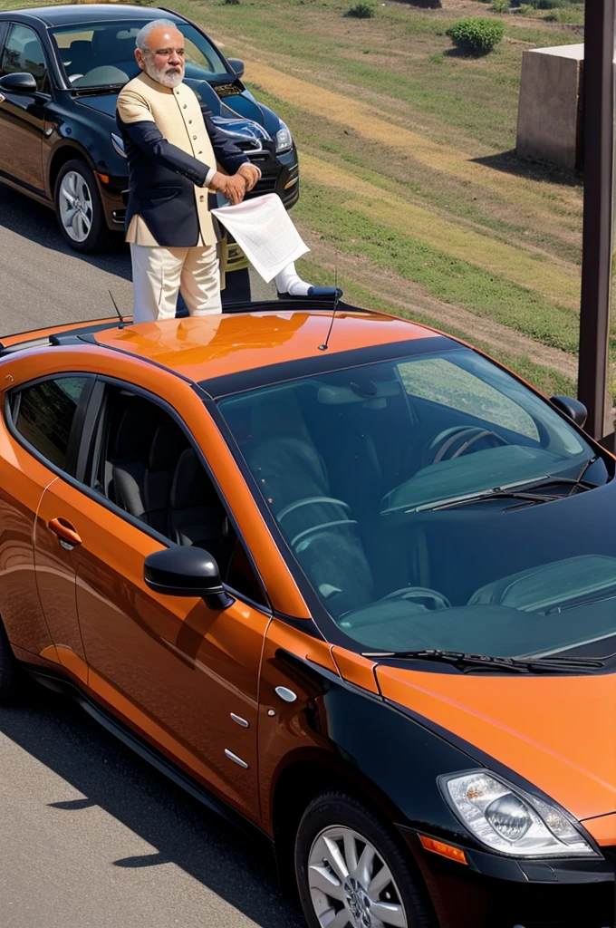 Narender modi is driving a car