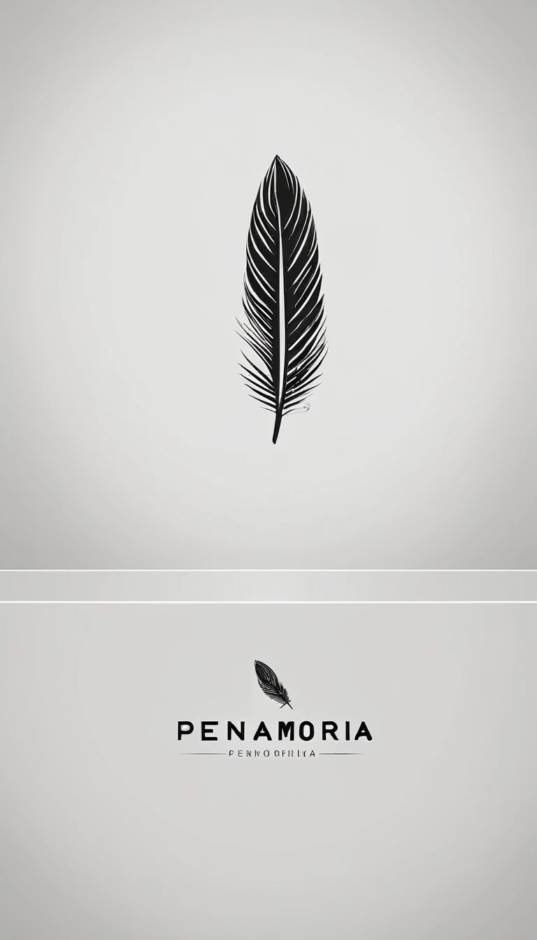 A minimal, modern, simple, cinematic logo design for the brand “Penamemoria". Create a modern, minimalistic, high-quality, logo of a bird feather