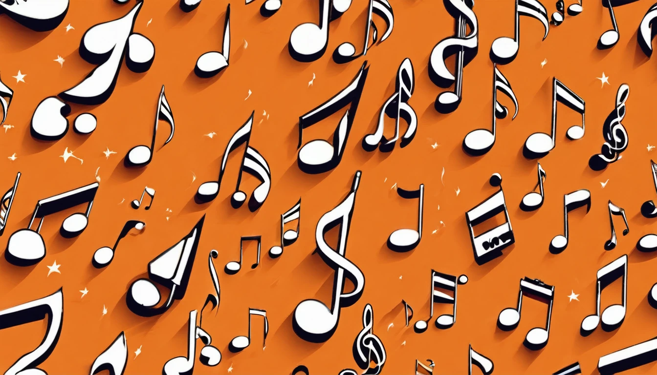 ((best quality, masterpiece)), simple, Orange background, (only one white musical note)
