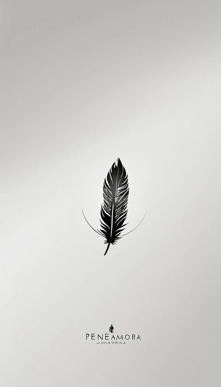 A minimal, modern, simple, cinematic logo design for the brand “Penamemoria". Create a modern, minimalistic, high-quality, logo of a boy feather