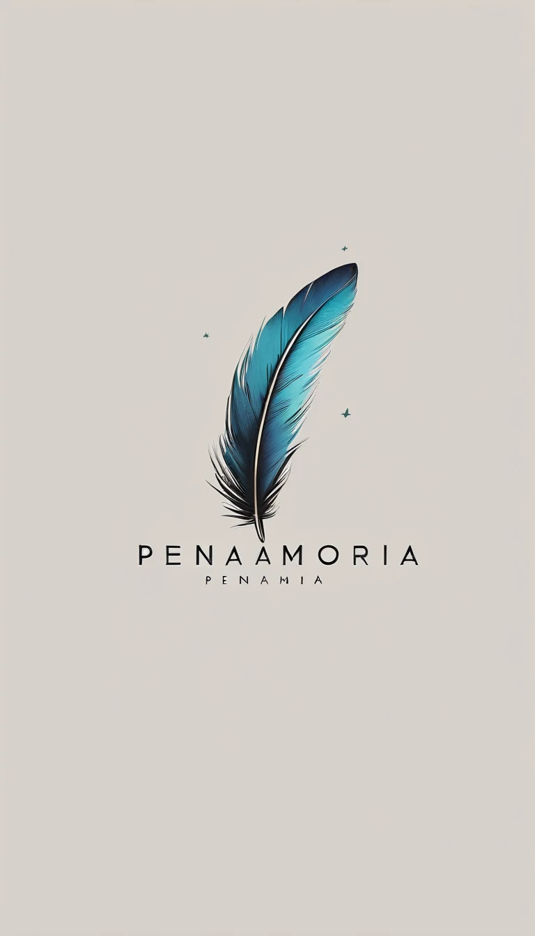 A minimal, modern, simple, cinematic logo design for the brand “Penamemoria". Create a modern, minimalistic, high-quality, logo of a boy feather