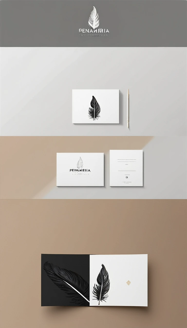 A minimal, modern, simple, cinematic logo design for the brand “Penamemoria". Create a modern, minimalistic, high-quality, logo of a boy feather