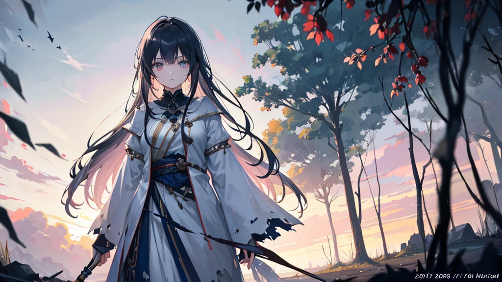 An anime girl standing alone in the dim light of the morning, with a serene yet determined expression on her face. The background shows the remnants of a fantasy world crumbling away, symbolizing the deceitful charm and lies she has left behind. The scene is filled with shadows receding as the truth is unveiled, and the first light of dawn begins to break through. She is dressed in flowing garments that hint at a past masquerade, now torn and discarded. Her eyes are clear and focused, symbolizing her newfound clarity and strength. The atmosphere is one of liberation and healing, with soft, natural lighting enhancing the emotional depth. In the distance, there are hints of a new, hopeful beginning, as she walks away from the shadows of her past.
